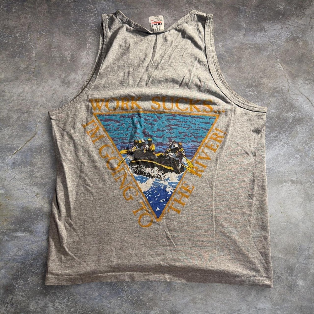Vintage 90s Anvil Whitewater Rafting Gray Tank Top Made in USA Mens M